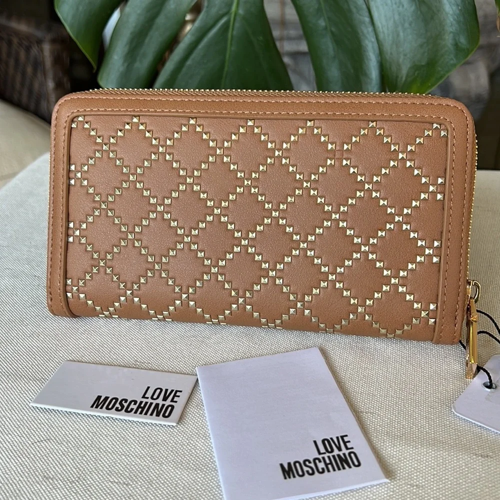 LOVE MOSCHINO Studded large Continental wallet Tan